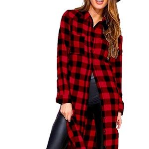 *****Like New***** Casual Flannel Plaid Shirt Long Sleeve Button Up W/ Side Slit